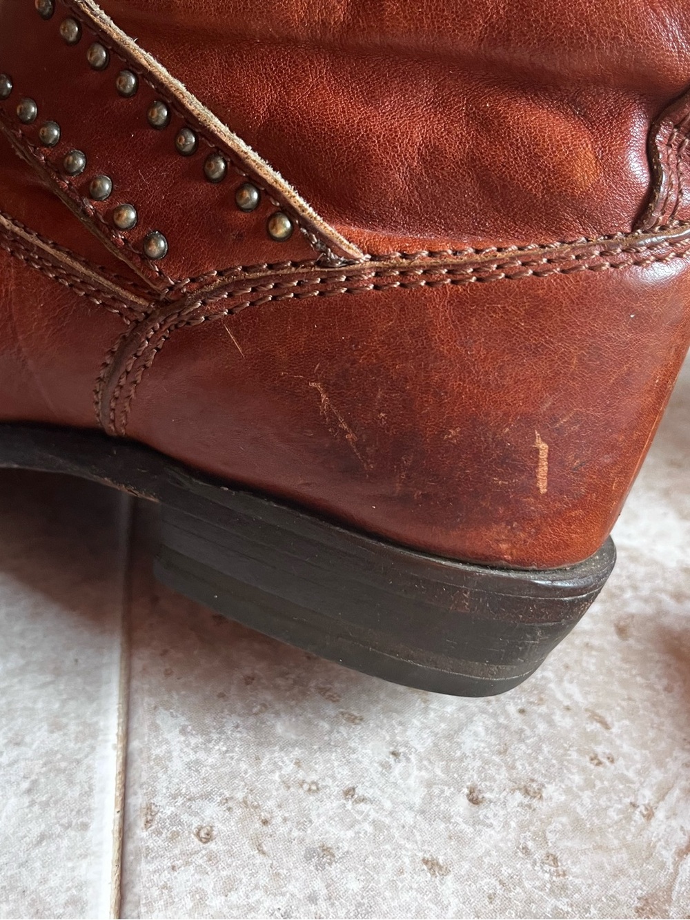 Frye Burnt Orange Leather Boots with Brass Studs - Picture 7 of 7